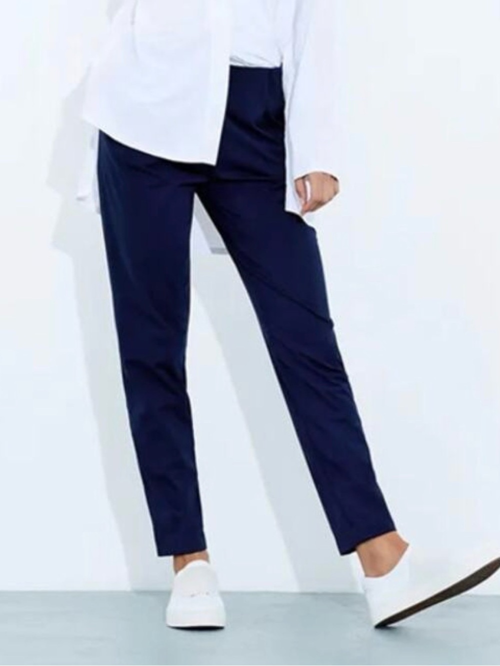 ADAY Turn It Up Dark Navy Stretch Travel Straight-Leg Ankle Pants size XS